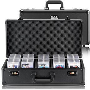 VEVOR 96 PSA Graded Card Storage Box 4 Slots, with Key Lock Foam Dividers, Graded Sports Cards Holder Carrying Case for 68 BGS Cards 76 SGC Cards 348 Top Loaders or 999+ Loose Cards