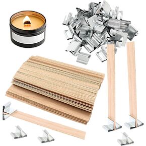 Litoexpe Wooden Candle Wicks 100 Pcs, 5.1 X 0.5 Inch Wood Wicks for Candle Making, Naturally Smokeless Wooden Candle Wicks Candle Coreswith Wick Clips Holders Metal Base
