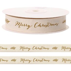 10 Yards Christmas Natural Cotton Ribbon for Crafting Sewing, 4/5 Inch Herringbone Twill Tape Ribbons for Gift Wrapping, Merry Christmas Words Ribbons for Hair Bow Accessories