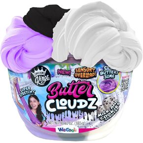 Compound Kings Fluffy Cloudz Butter Slime Bucket for Boys and Girls, Sensory Toy Non-Toxic Non-Sticky Scented, Purple White & Black Swirl Silky Smooth Slime Gift