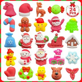 24PCS Christmas Mochi Squishy Toys for Party Favors, Xmas Squishies Bulk for Stocking Stuffer, Santa Squeeze Toys for Kids, Gifts, Presents, Advent Calendar, Classroom Prizes, Goodie Bags