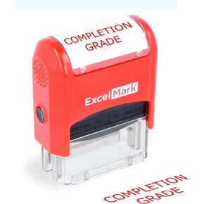 ExcelMark Completion Grade - Self-Inking Two-Color Rubber Teacher Stamp - Perfect for Grading Homework - Red and Blue Ink