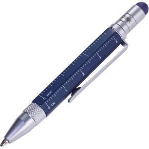 TROIKA Construction Liliput PIP25/BL - Multitasking Ballpoint Pen - Centimeter/Inch Ruler - Slotted/Phillips Screwdriver - Small Size, Blue Refill