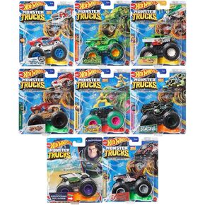 Hot Wheels Monster Trucks Connect and Crash Car Complete Set of 8 Diecast Vehicles with Hotweiler, Buzz, Board Wild, Gunkster, Beardevil and More from FYJ44-995G