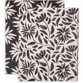 Steel Mill & Co Cute Decorative Hardcover 3 Ring Binders for Letter Size Paper, 1 Inch Round Rings, Floral Binder Organizer for School/Office, Set of 2, Hand Drawn Black Floral