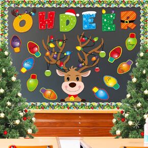Faccito 55 Pcs Christmas Bulletin Board Decoration Christmas Reindeer Bulb Classroom Bulletin Board Cutouts Sets for Xmas Party Supplies Toddler Kids Students Classroom School Winter Holiday Decors