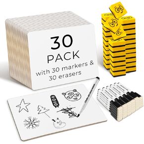 Double Sided Dry Erase Boards, Ohuhu 30-Pack 9 x 12 Inch Whiteboards Set, Including 30 x Lap Board, 30 x Black Markers, 30 x White Boards Eraser for Students, Classroom, Back to School Supplies