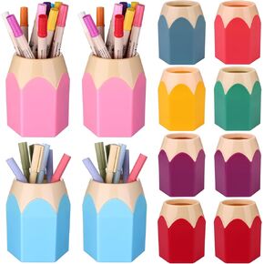 9 Pcs Pencil Shaped Pen Holders Pencil Storage Organizer Cute Plastic Pencil Holder for Desk Desktop Pen Cup Colorful Vase Pencil Pot Makeup Brush Container Cartoon Stationery Rack for Office