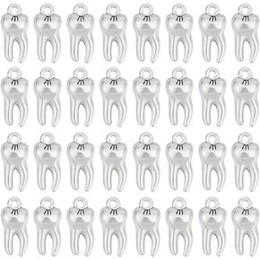 SUNNYCLUE 1 Box 80Pcs Silver Teeth Charms Tooth Charm Bulk Tibetan Style Cute Teeth Shaped Oral Health Alloy Vintage Funny Charm for Jewelry Making Charms Supplies DIY Earrings Necklaces Bracelets