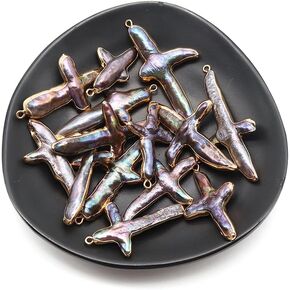 LE SKY 4 Pcs Natural Pearl Pendants Irregular Cross Shape Cultured Freshwater Baroque Pearl Charms for Jewelry Making Gift