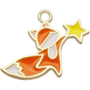 40PCS 25x19mm Enamel Small Little Fox and Star Charms Cute Animal Pendant Jewelry Necklace Bracelet Earrings DIY Making Accessories Crafts