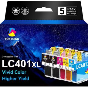 LC401XL Ink Cartridges Compatible for Brother LC401 401XL Ink Cartridge Works with MFC-J1010DW MFC-J1012DW MFC-J1170DW (401 XL, 5 Pack)