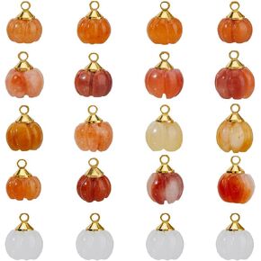 SUPERFINDINGS 20Pcs Natural Jade Stones Charms Pumpkin Design Dangle Charms Autumn Mixed Colors Ball Round Exquisite Pendants Charms for Jewelry Making Bracelet Earrings Charms 10x7.5mm
