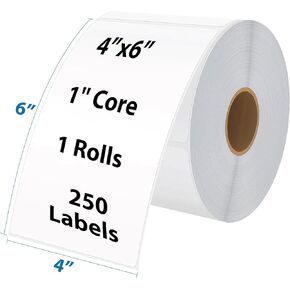Thermal Shipping Label for Rolls, Perforated White Mailing Address Labels, Permanent Self Adhesive Stickers, Compatible with Rollo & Zebra Label Printer 4"x6",1'' Core, (250 Labels)