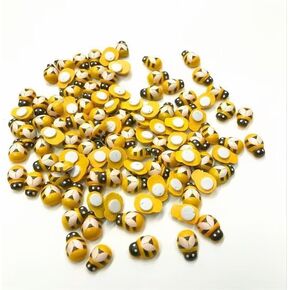 100 PCS Yellow Mini Resin Animals Self-Adhesive Tiny Wooden Bumble Bees for Crafts, Bee Decor Painted Flatback Craft Bees for Scrapbooking Baby Birthday Party Decoration Embellishments Embellishments