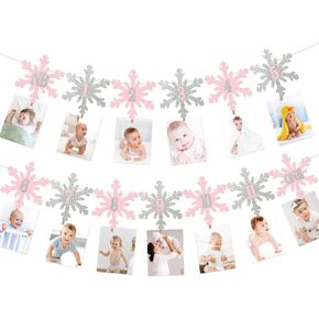 Winter Onederland Picture Banner Winter Onederland 1st Birthday Girl Decorations Winter Onederland Photo Banner First Birthday Monthly Photo Banner Snowflakes First Birthday Party Decorations