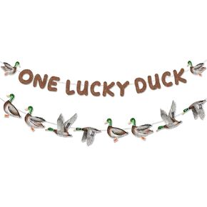 Sursurprise Duck Hunting First Birthday Decorations, One Lucky Duck Banner Mallard Duck Garland for Boys 1st Birthday Party Supplies