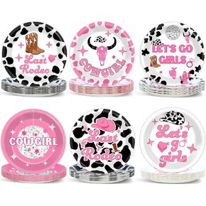 48Pcs Let's Go Girls Party Supplies Western Cowgirl Party Paper Plates Cow Party Decorations Disco Ball Disposable Dessert Tableware for Cowgirl Theme Bachelorette Disco Birthday Dinnerware Favors