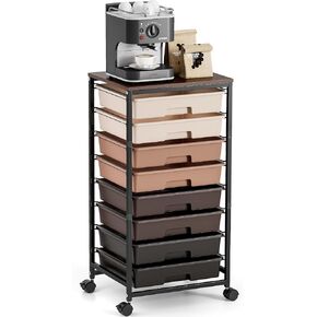 عربة تخزين دوارة مع 8 أدراج، عربة أدوات على عجلات مع سطح طاولة خشبي، عربة أدوات لتخزين المعلم، منظم المكتب، عربة تخزين الفصل الدراسي، تخزين الحرف اليدوية، رمادي in Kuwait