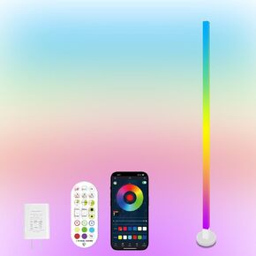 Corner Floor Lamp, 59" RGB+IC Dimmable White LED Floor Lamps, Smart Modern Corner Lamp with Remote, Tall Standing Lamp Bedroom Living Room Essentials, Music Sync for Game Room Decor