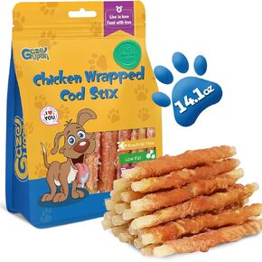 Rawhide Free Dog Treats, Chicken Wrapped Cod Sticks, Healthy Training Treats, Soft Chewy Snacks for Small Dogs w/Glucosamine Chondroitin, Low Fat