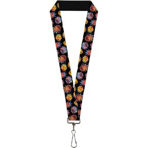 Buckle-Down Rick and Morty Lanyard, Rick and Morty Vaporwave Expressions Scattered Multi Color, Elastic