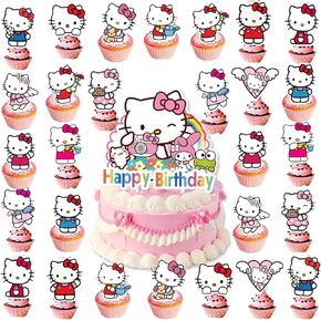 49pcs Cute Cake Topper, Party Cake Decorations,Include 1pcs Cake Topper, 48pcs Cupcake Toppers for Kids Birthday Party Decorations Supplies (K) in Kuwait