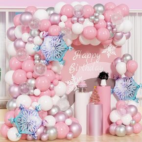 Snowflake Balloons Arch Garland Kit,146Pc Winter Wonderland Decorations Blue Purple Balloon for Christmas a Little Snowflake is on the Way Baby Shower Ice Snow Princess Birthday Party