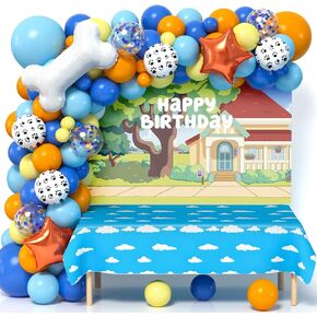 118 Dog Blue Party Decorations Birthday Supplies Paw Balloons Garland Arch Kit Backdrop Tablecloth Blue Bone Balloon for Boys Girls Kids Blue Theme Birthday Decorations