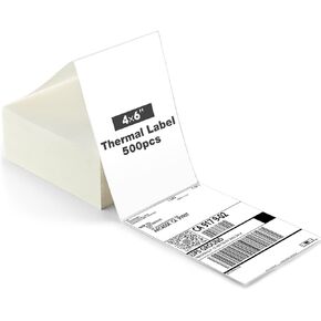 4" x 6" Direct Thermal Labels, 500 Labels, Fanfold Shipping Labels, White Perforated Shipping Labels, Commercial Grade & Permanent Adhesive, Works with Most Thermal Printers, 500pcs/Stack