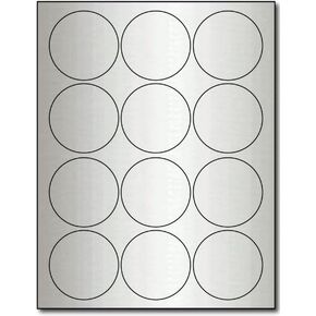 2 1/2" Round Silver Foil Labels for Laser Printers - 10 Sheets / 120 Labels