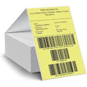 Khaki Thermal Labels 4 × 6 Inch Vinyl Fanfold Self-Adhesive Stickers Perforated Waterproof Shipping Printer Decals for Barcode Address Mailing 250 PCS