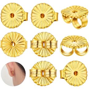 8Pcs Large Earring Backs,925 Sterling Silver Earring Backs for Studs,8mm Adjustable Hypoallergenic Earring Backs Locking Fit 0.028-0.039inch Post(Gold)