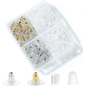 4 Styles 620 Pcs Silicone Earring Backs for Studs, Clear Earring Backings Hypoallergenic Plastic Rubber Earring Backs Bullet Clutch Stoppers Replacement Kits for Fish Hook Earring Studs Hoops