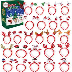 24 Pcs Christmas Headbands Party Favors, Bulk Christmas Classroom Gifts, Christmas Goodie Bag Stuffers, Christmas Prizes for Kids