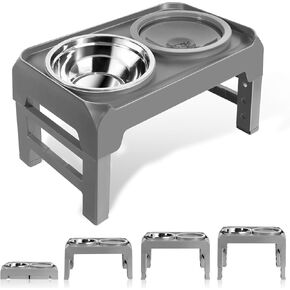 Elevated Dog Bowls, Raised Bowl Stand with No Spill Slow Water Feeder & Stainless Steel Food Dish, Feeding Station with 4 Adjustable Heights for Small Medium Large Dogs