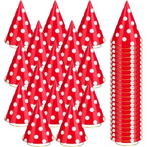 Mumufy Red Cone Hats with White Dots - Lovely Birthday Party Headwear (100 Pieces)