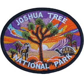 4" Joshua Tree National Park Embroidered Iron on Patch, Desert Bighorn Sheep, Desert Tortoise, Cactus, Sunset