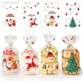 Christmas Cellophane Bags 100 Pcs Christmas Treat Bags Christmas Cellophane Treat Bags Christmas Gift Bags Clear Christmas Candy Bags with Twist Ties Xmas Cello Bags for Gifts Christmas Party Supplies