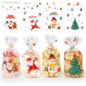 Christmas Cellophane Bags 100 Pcs Christmas Treat Bags Christmas Cellophane Treat Bags Christmas Gift Bags Clear Christmas Candy Bags with Twist Ties Xmas Cello Bags for Gifts Christmas Party Supplies