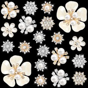 20 PCS Flower Pearl Buttons for Clothes Pearl Rhinestone Buttons for Clothing Flower Buttons for Sewing Fancy Pearl Button Flower Brooch for Jewelry Making DIY Clothes Bags Shoes Decoration