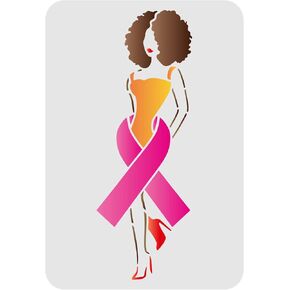 FINGERINSPIRE Breast Cancer Ribbon Stencil 11.7x8.3 inch African Woman Stencil Plastic Awareness Ribbon Template Reusable Breast Cancer Ribbon Dress Pattern Stencils for Breast Cancer Event Painting