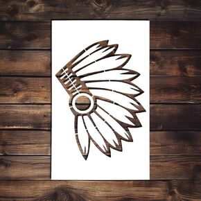 Indian Chief Headdress Stencil Template - Reusable Native American Western Stencils for Painting on Wood, Glass, Wall, Rock, Walls, Canvas, Glassware, Spray Painting, Airbrushing (7 x 11)