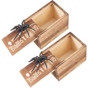 NUOBESTY Spider Prank Toy Box Tricky Spider Box وهمية العنكبوت في صندوق خشبي مضحك لعبة كذبة أبريل هالوين نكتة اللعب تخويف صدمة مفاجأة العنكبوت نموذج 2PCS