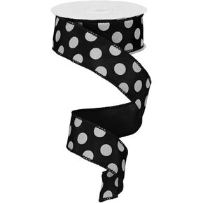 Polka Dot Wired Ribbon: Black White - 1.5 Inches x 10 Yards (30 Feet) [RG158602]