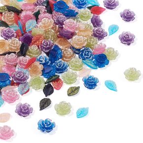 KISSITTY 150pcs Resin Rose Flowers Leaf Decor Cabochons Nail Art Decoration Accessories Scrapbooking Embellishments Charms for Women Nail Design Crafts Jewelry Making