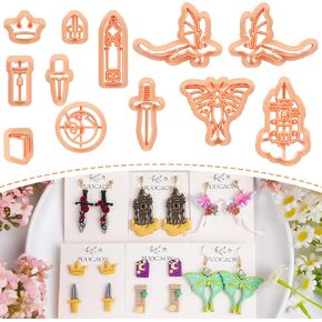 Puocaon Fantasy Polymer Clay Cutters - 12 Pcs Clay Cutters for Polymer Clay Jewelry, Knights Sword Polymer Clay Earring Cutters, Castle Clay Cutters for Jewelry, Dragon Luna Moth Shape Clay Cutters