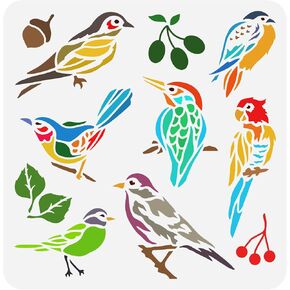 FINGERINSPIRE Birds Stencil for Painting 11.8x11.8inch Reusable Birds Tree Branches Stencils Bird World Drawing Template Plastic Hollow Out Stencil for Painting on Wall Wood Furniture