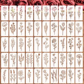 Botanical Flower Stencils for Crafts - 50pcs Mini Wildflower Paint Stencils (3.5 x 2 inches) for Wood, Card Making, and Home Decor - Perfect for Adults and Kids