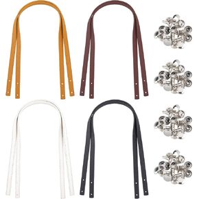 WADORN 8pcs Leather Bag Strap Replacement, 22.6 Inch Handmade Leather Purse Handles Belt Shoulder Bag Strap Handbag Strap with Rivets DIY Purse Making Supplies(0.47inch Wide), 4 Colors